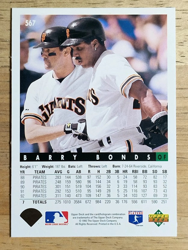 1993 Upper Deck #567 Barry Bonds