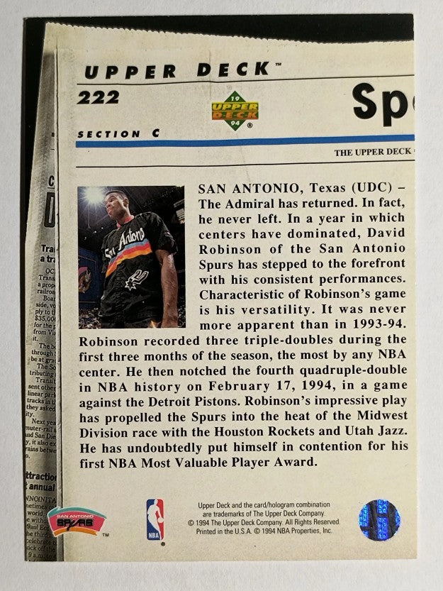 1993-94 Upper Deck SE #222 David Robinson TH (NM)