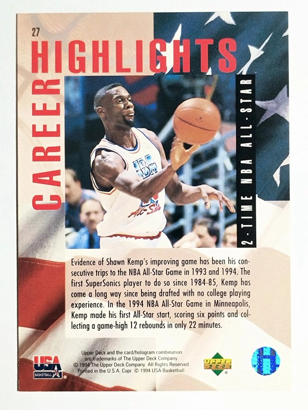 1994 Upper Deck USA #27 Shawn Kemp/2-Time NBA All-Star