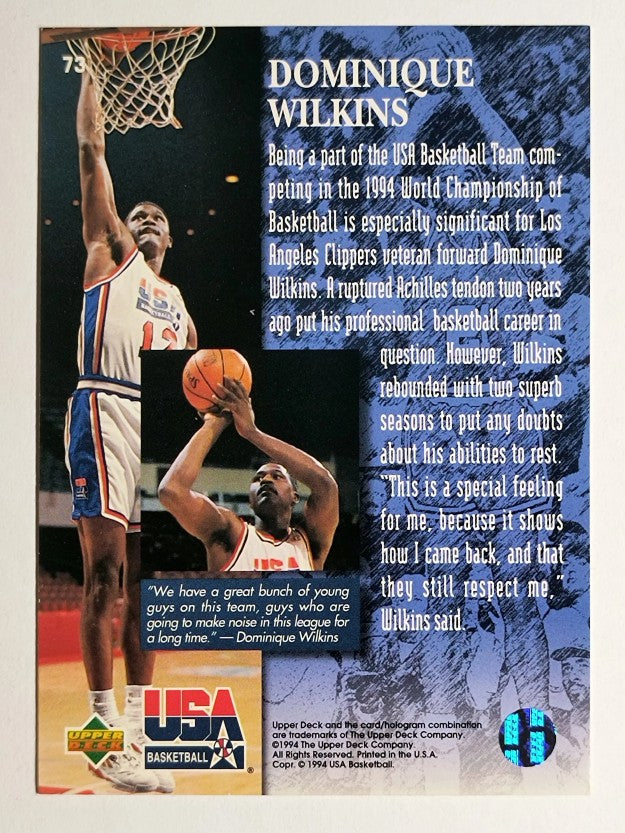 1994 Upper Deck USA #73 Dominique Wilkins/Player Quotebook