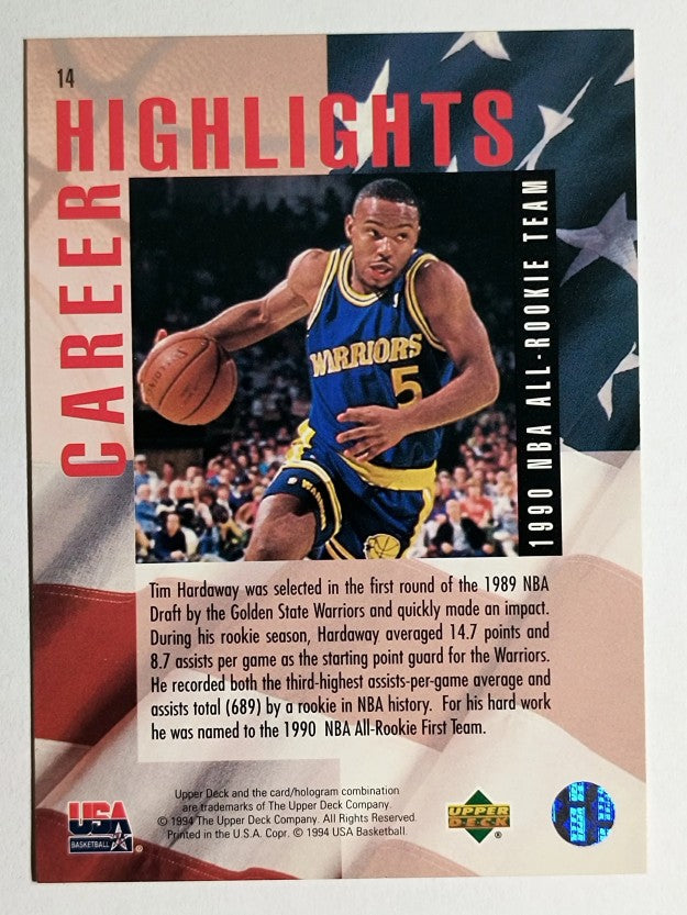 1994 Upper Deck USA Gold Medal #14 Tim Hardaway/1990 NBA All-Rookie Team