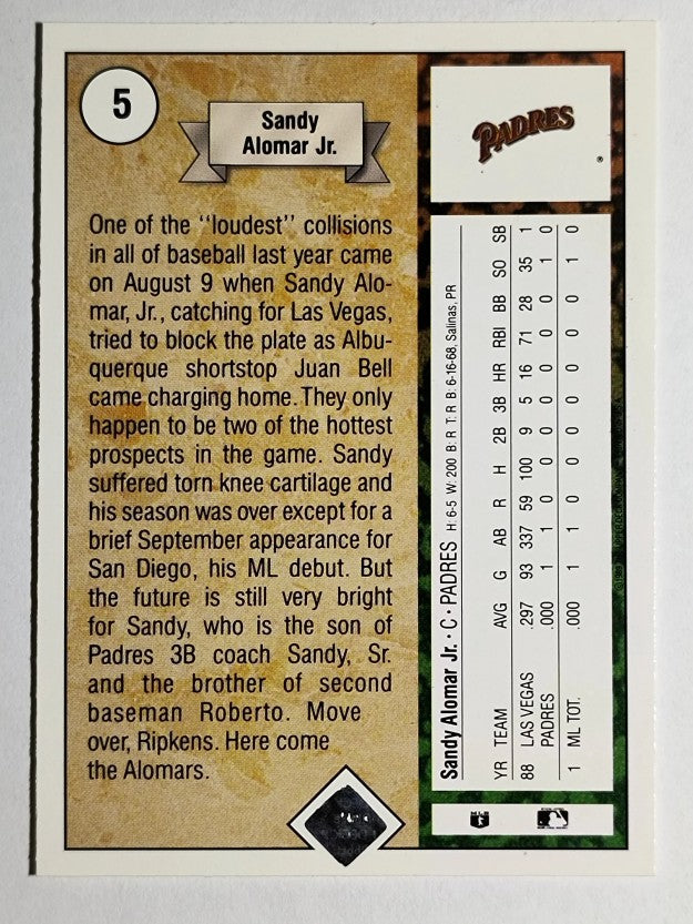 1989 Upper Deck #5 Sandy Alomar Jr. RC