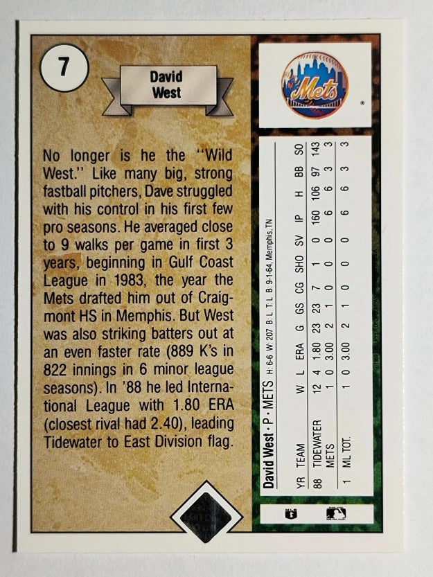 1989 Upper Deck #7 Dave West RC