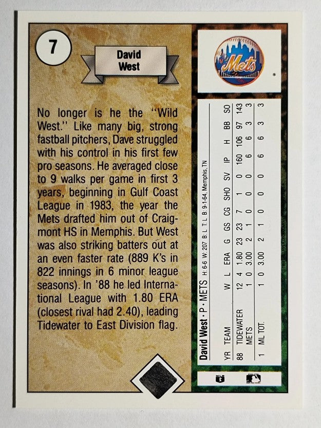 1989 Upper Deck #7 Dave West RC