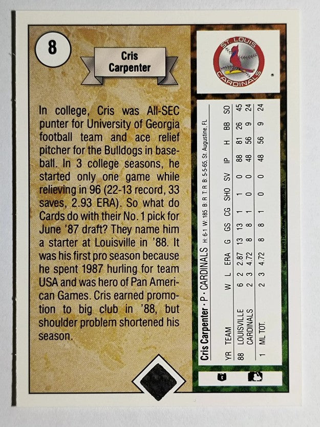 1989 Upper Deck #8 Cris Carpenter RC