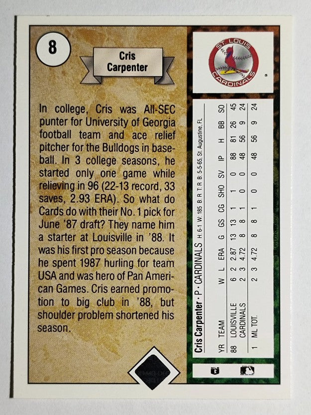 1989 Upper Deck #8 Cris Carpenter RC