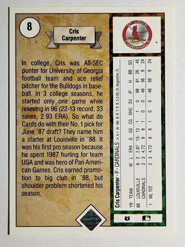 1989 Upper Deck #8 Cris Carpenter RC