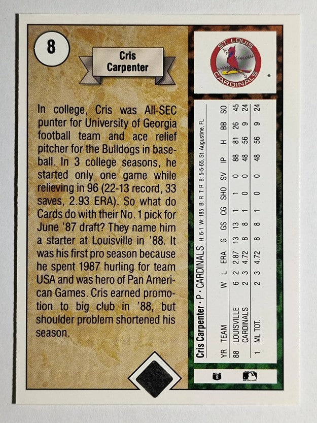1989 Upper Deck #8 Cris Carpenter RC