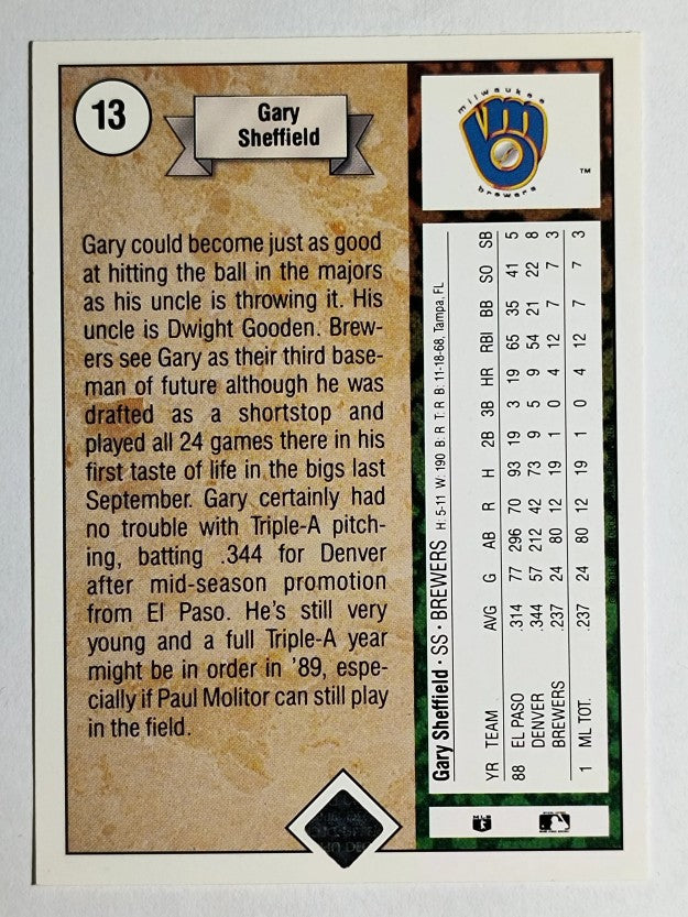 1989 Upper Deck #13 Gary Sheffield COR RC (EXMT)