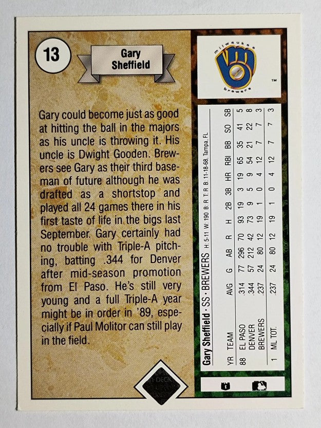 1989 Upper Deck #13 Gary Sheffield COR RC (EXMT)