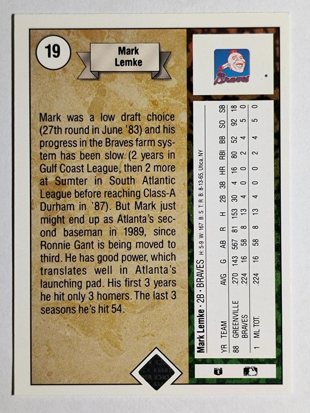 1989 Upper Deck #19 Mark Lemke RC