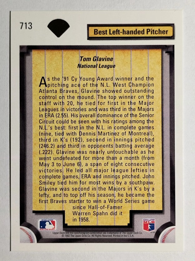 1992 Upper Deck #713 Tom Glavine DS