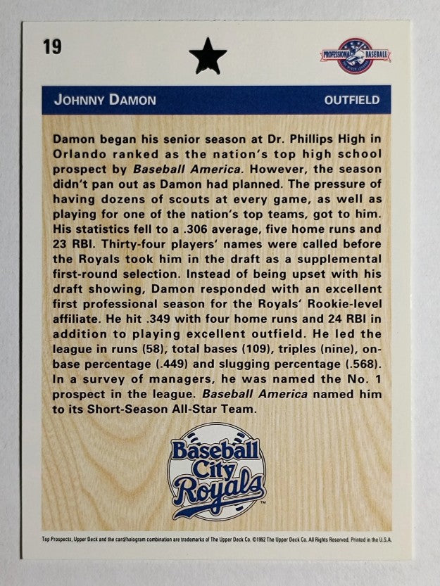 1992 Upper Deck Minors #19 Johnny Damon FDP (EXMT)