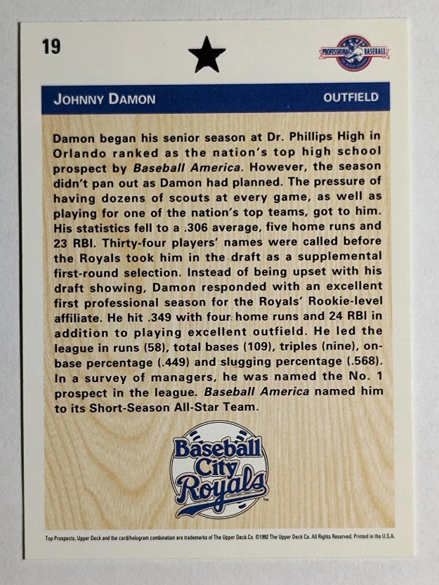 1992 Upper Deck Minors #19 Johnny Damon FDP (EXMT)