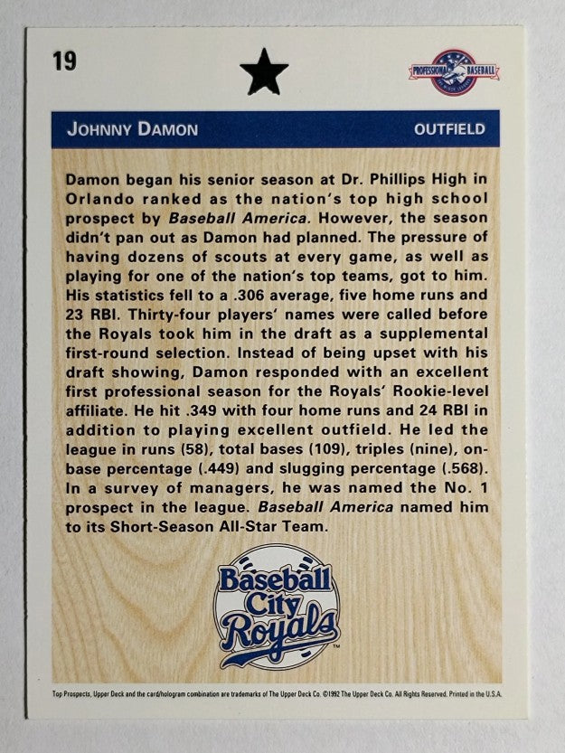 1992 Upper Deck Minors #19 Johnny Damon FDP