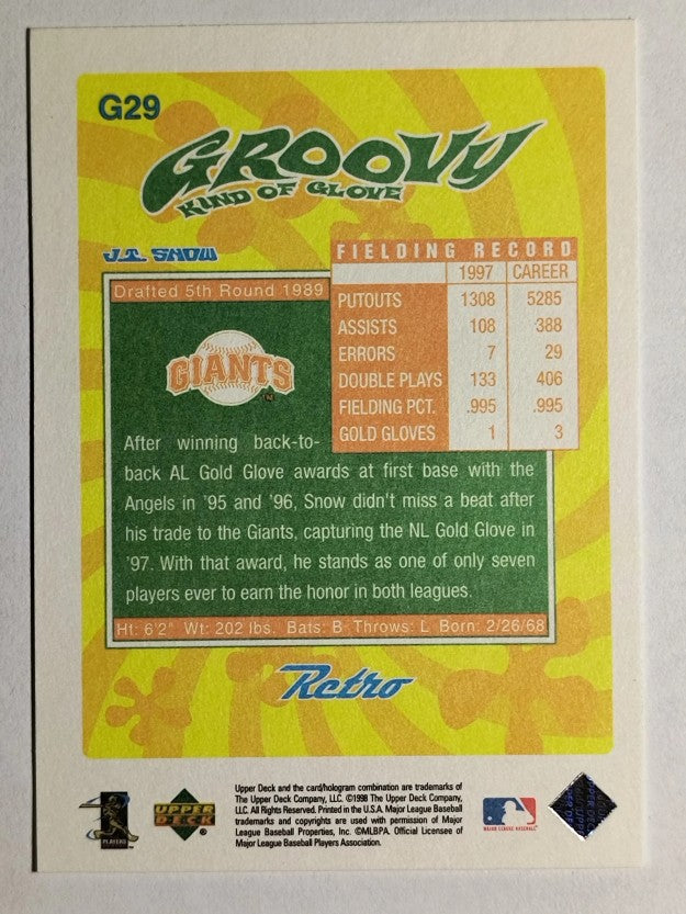 1998 Upper Deck Retro Groovy Kind of Glove #G29 J.T. Snow (NM)