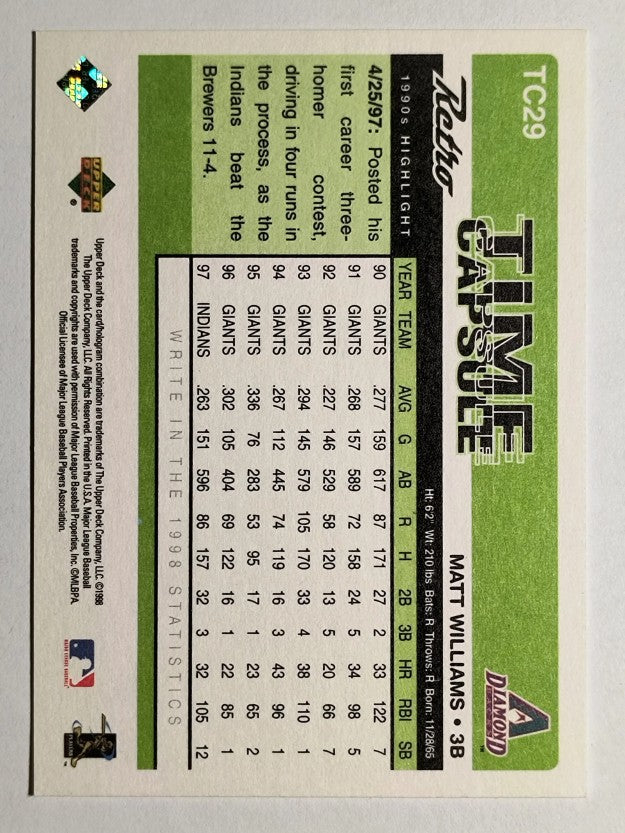1998 Upper Deck Retro Time Capsule #TC29 Matt Williams
