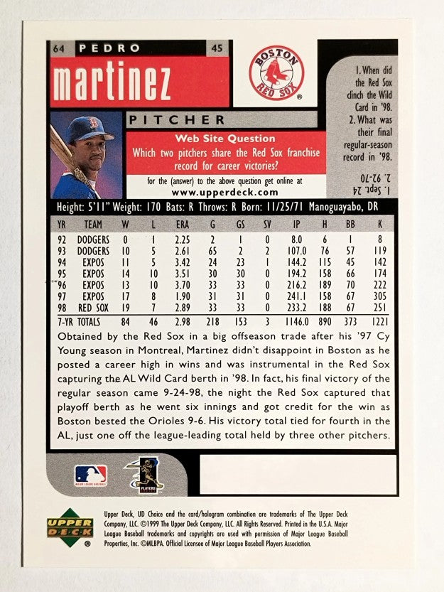 1999 UD Choice #64 Pedro Martinez