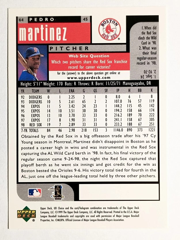 1999 UD Choice #64 Pedro Martinez