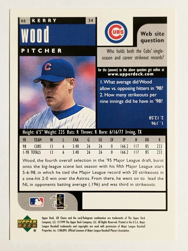 1999 UD Choice #66 Kerry Wood