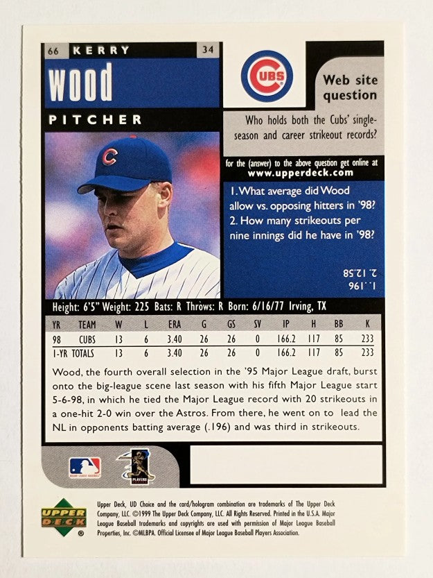 1999 UD Choice #66 Kerry Wood