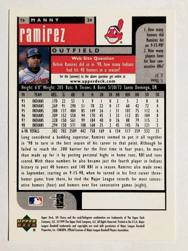 1999 UD Choice #76 Manny Ramirez