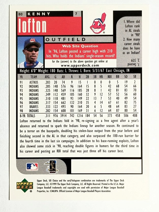 1999 UD Choice #80 Kenny Lofton