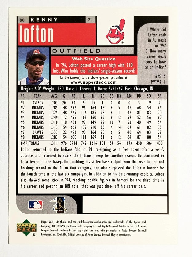 1999 UD Choice #80 Kenny Lofton