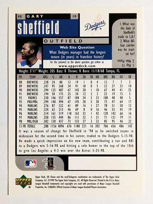 1999 UD Choice #98 Gary Sheffield