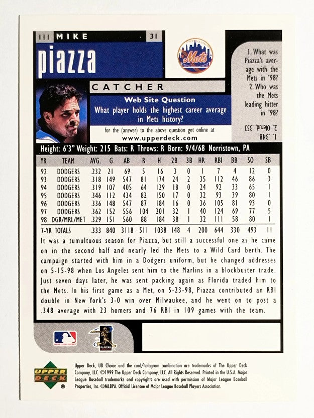 1999 UD Choice #111 Mike Piazza