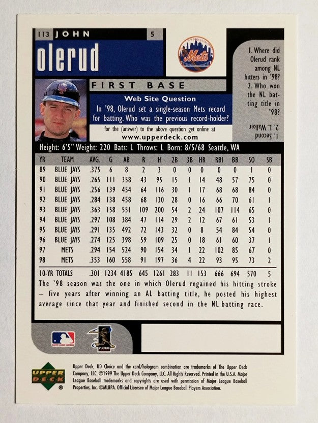 1999 UD Choice #113 John Olerud