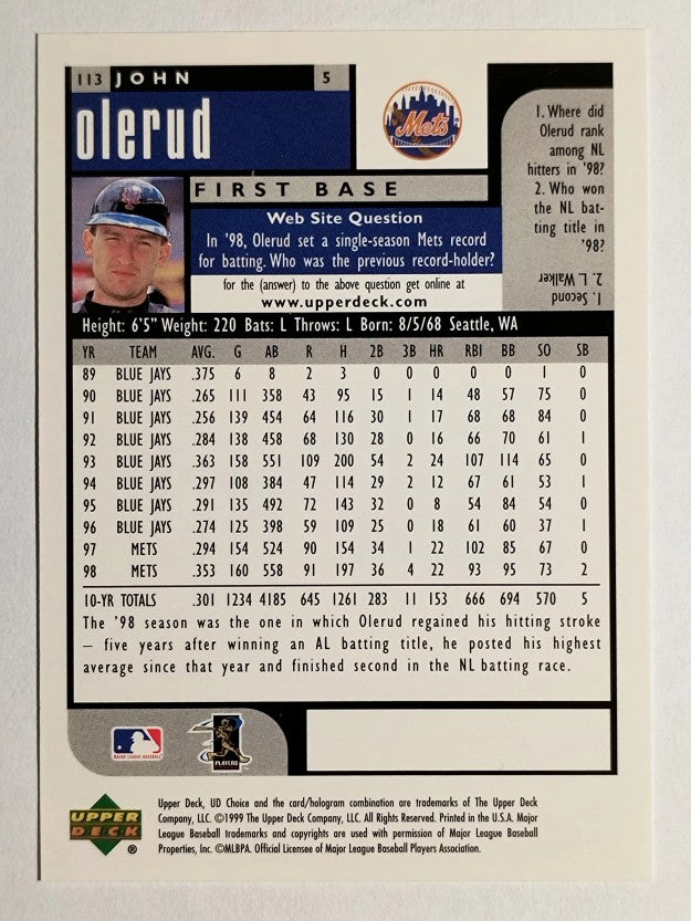 1999 UD Choice #113 John Olerud