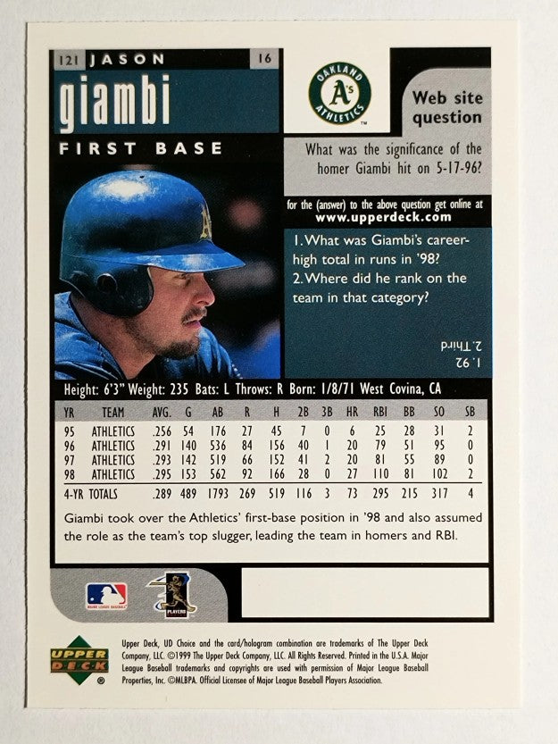 1999 UD Choice #121 Jason Giambi