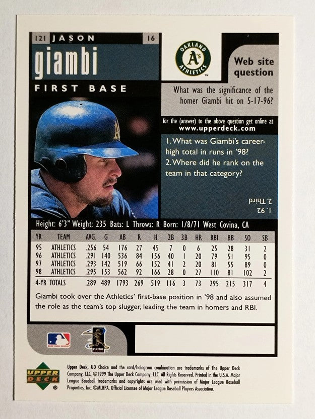 1999 UD Choice #121 Jason Giambi