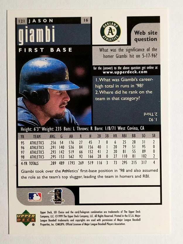 1999 UD Choice #121 Jason Giambi