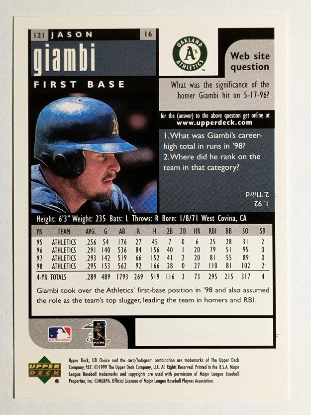 1999 UD Choice #121 Jason Giambi