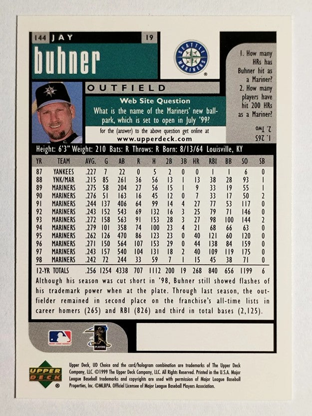 1999 UD Choice #144 Jay Buhner