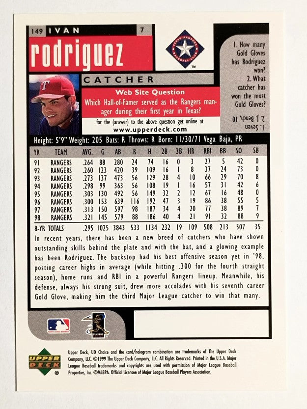 1999 UD Choice #149 Ivan Rodriguez
