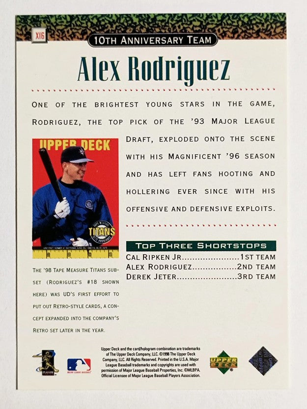 1999 Upper Deck 10th Anniversary Team #X16 Alex Rodriguez (NM)