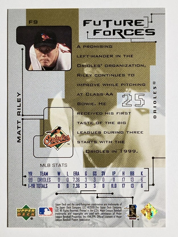 2000 Upper Deck Pros and Prospects Future Forces #F9 Matt Riley