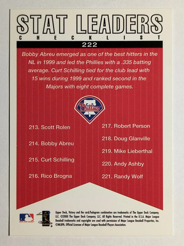 2000 Upper Deck Victory #222 Bob Abreu/Curt Schilling CL