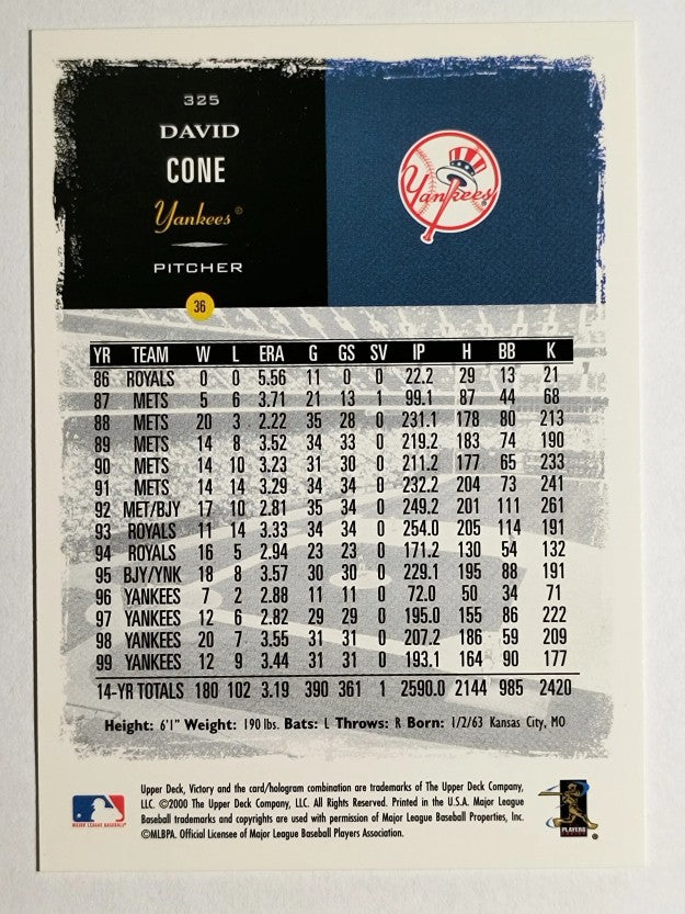 2000 Upper Deck Victory #325 David Cone