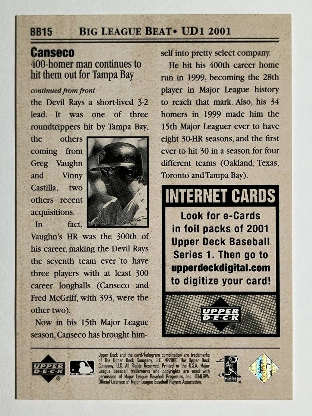 2001 Upper Deck Big League Beat #BB15 Jose Canseco