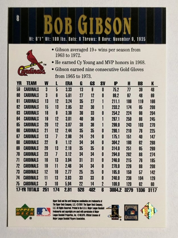2001 Upper Deck Hall of Famers #8 Bob Gibson