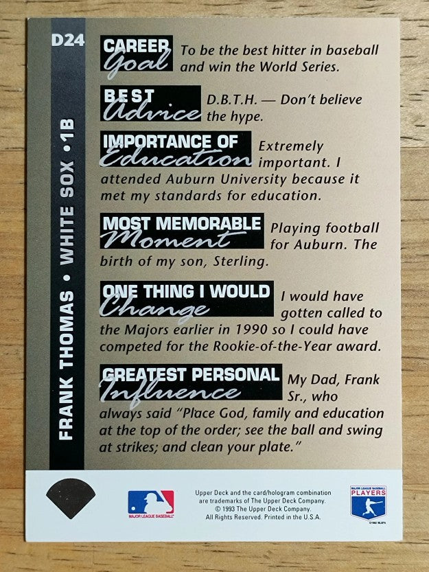 1993 Upper Deck On Deck #D24 Frank Thomas