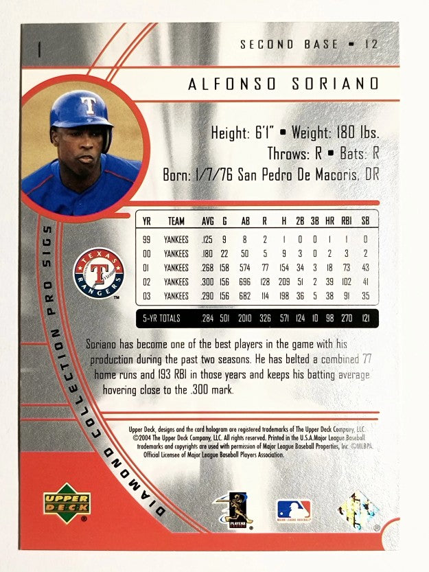 2004 UD Diamond Pro Sigs #1 Alfonso Soriano