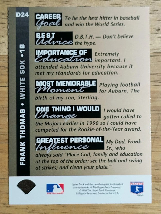 1993 Upper Deck On Deck #D24 Frank Thomas