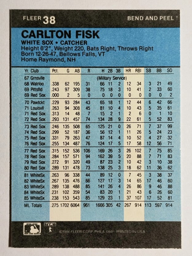 1986 Fleer Star Stickers #38 Carlton Fisk