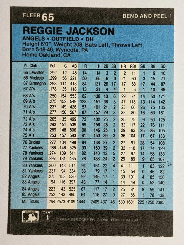 1986 Fleer Star Stickers #65 Reggie Jackson
