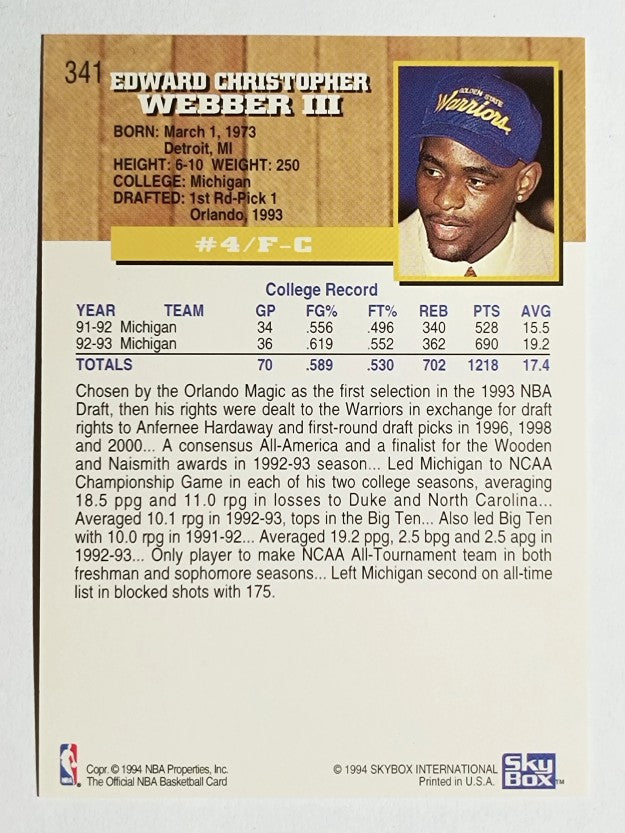 1993-94 Hoops #341 Chris Webber RC